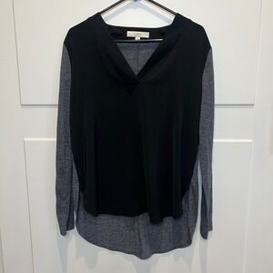 LOFT Women's Gray & Black Long Sleeve Layered Look‎ V-Neck Top - Size M Flowy
